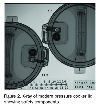 Figure 2. X-ray of modern pressure cooker lid showing safety components. Copyright © 2022 McLaughlin Law Firm.